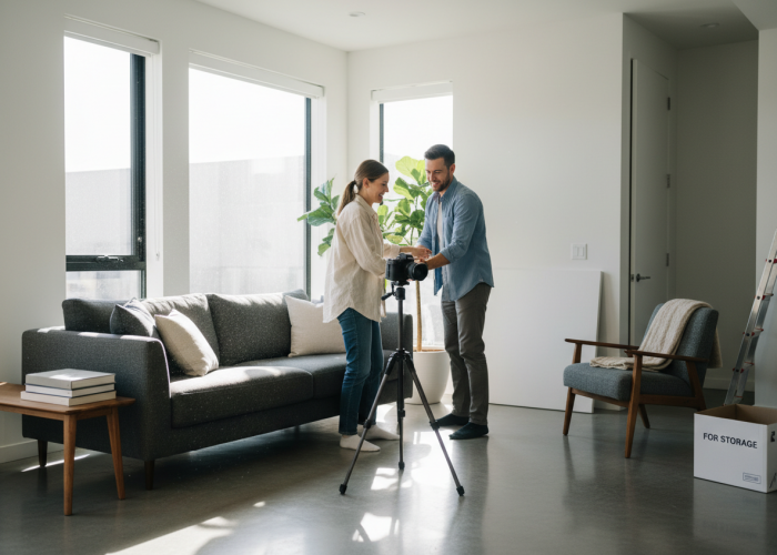 couple getting there house ready for a property photographer